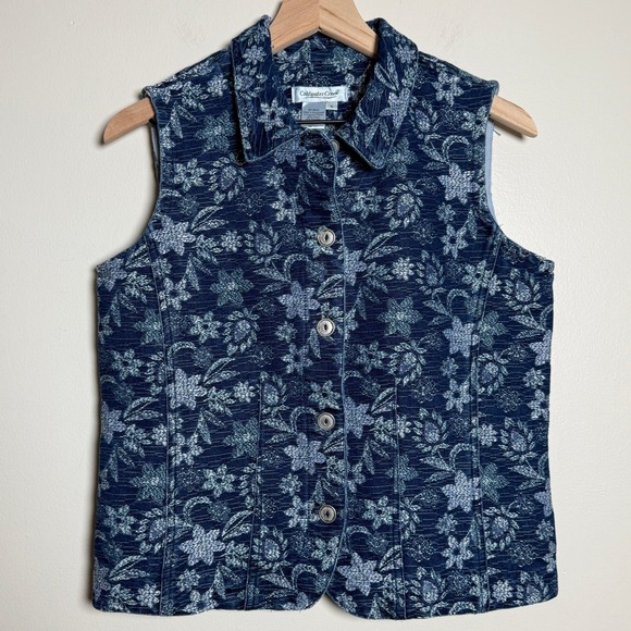 Coldwater Creek Jackets & Blazers - Coldwater Creek VTG Womens Denim Tapestry Vest S Blue Floral Cotton Grandmacore
